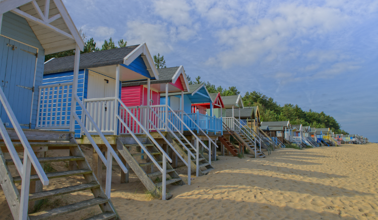 Wells-next-the-Sea beach in Norfolk with beach huts